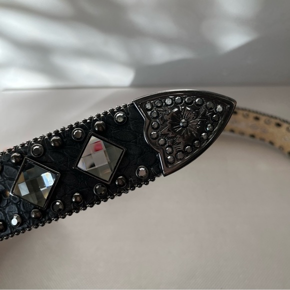 Nocona Grey Charcoal Rhinestone Studded Leather Western Belt